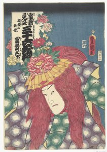 Peonías de Shakkyo Shakkyo no botan, Fukisaburo (título sobre objeto) Referencias contemporáneas a los 36 poetas. (título de la serie) Tosei mitate sanjurokkasen. (título de la serie en el objeto)