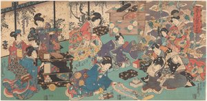 Presentación de libros y rollos de mano. de Utagawa Kunisada (I)