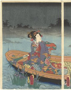 Oleadas enemigas se acercan al príncipe Genji moderno de Utagawa Kunisada (I)