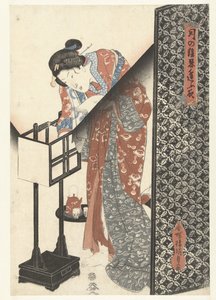 mujer, por, lámpara Citas nocturnas secretas de Moonlight (título de la serie) Tsuki no kage shinobiau yoru (título de la serie en el objeto) de Utagawa Kunisada (I)