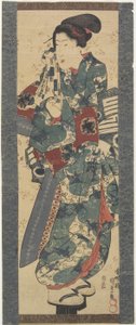 Mujer sosteniendo una toalla, 1843-1847 de Utagawa Kunisada