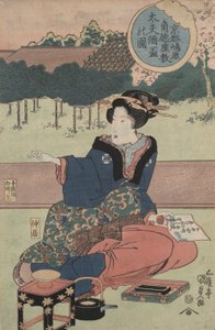Cortesana con taza de sake de Utagawa Kunisada