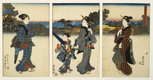 Cortesanas paseando junto al mar de Utagawa Kunisada
