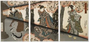 Escena nocturna con jóvenes y faroles de Utagawa Kunisada