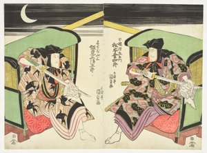 Combate con espadas por la noche de Utagawa Kunisada