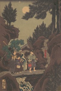 Shanao [Yoshitsune] aprende artes marciales en Sojogatani Shanao Sojogatani ni h... de Utagawa Kunisada