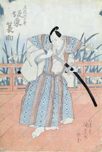 El actor Bando Tokuke como Takahastu Yajuro, un samurái de Utagawa Kunisada