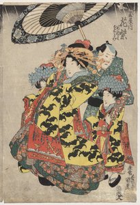 Las Cortesanas Hanamurasaki y Koshikibu del Tamaya Paseando bajo la Lluvia de Utagawa Kunisada