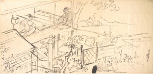 Dos cortesanas disfrutando de la vista desde una casa de té de Utagawa Kunisada