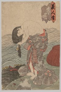 Mujer buceadora peinándose el cabello de Utagawa Kunisada