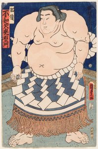 Retrato del luchador de sumo Shiranui Mitsuemon (1825-1879) con un delantal ritual