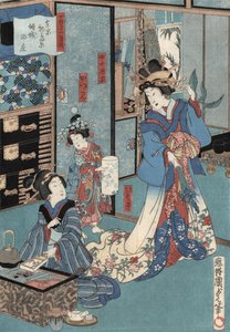 Impresión Ukiyo-e de una geisha con hibachi por Kunisada II, c.1860 de Utagawa Kunisada II
