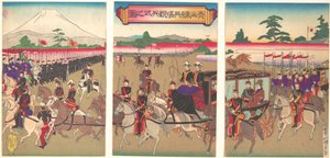 Vista de un desfile militar en Aoyama, Feb. 1889 Meiji 22 de Utagawa Kunisada II