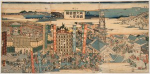 Kokugikan en el este de Edo (Tokio). Grabado de Utagawa Kunisato (fallecido en 1858)
