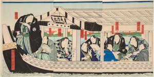 El luchador de sumo Dairiki Maru en un barco con amigos de Utagawa Kuniteru