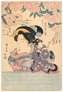 Pentaptych: Cinco niñas con marionetas de teatro de Utagawa Kuniyasu