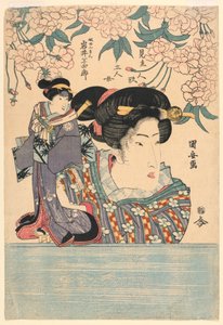 Pentaptych: Cinco chicas con marionetas de teatro de Utagawa Kuniyasu