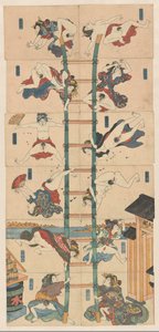 Serie de doce koban Shunga con prostitutas en el papel de bomberos acrobáticos de Utagawa Kuniyoshi (school of)