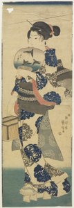 Mujer con abanico y jaula de grillos de Utagawa Kuniyoshi