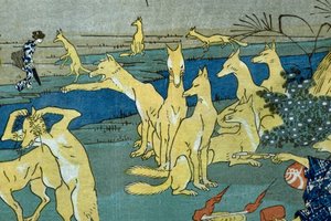 Zorros Cómicos Practicando Cambio de Forma (Dōke kitsume henge no keiko), c.1842 de Utagawa Kuniyoshi