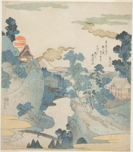 Vista lejana del monte Fuji al amanecer desde Hakone de Utagawa Kuniyoshi