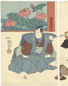 Tres actores en un biombo de Utagawa Kuniyoshi