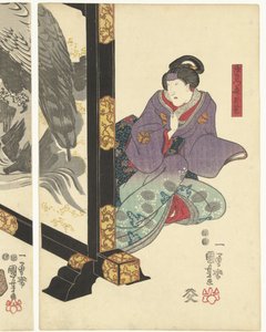 Tres actores en un biombo de Utagawa Kuniyoshi