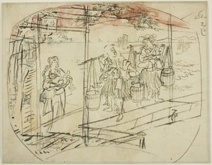Recoger agua salada en la playa de Utagawa Kuniyoshi