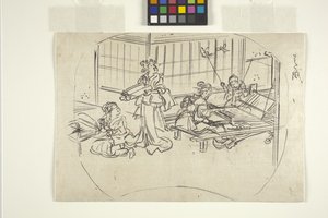 Hataori (Tejiendo en telar) (tinta sobre papel) de Utagawa Kuniyoshi
