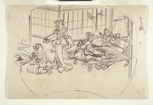 Hataori (tejiendo en un telar) c.1840 (tinta sobre papel) de Utagawa Kuniyoshi