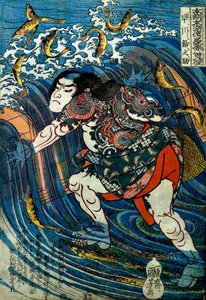 Hayakawa Ayunosuke Serie: Uno de los Ochocientos Héroes del Margen del Agua de Nuestro País (Honchō Suikoden gōketsu happyakunin no hitori), c.1831 de Utagawa Kuniyoshi