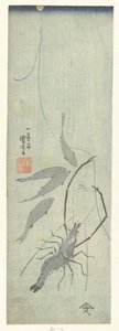 Langostinos y pescados pequeños de Utagawa Kuniyoshi