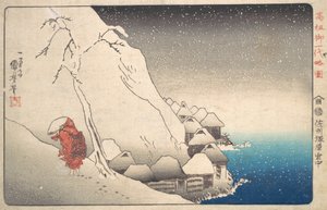 Nichiren en la nieve en Tsukahara, provincia de Sodo, ca. 1840