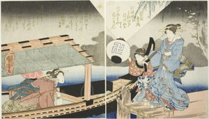 Escena nocturna a bordo de un barco de recreo de Utagawa Kuniyoshi