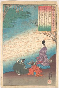 Poeta con dos pajes a orillas del Tatsuta de Utagawa Kuniyoshi
