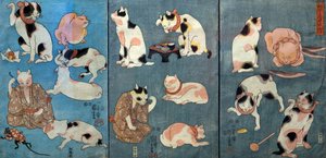Proverbios ilustrados por gatos (Tatoe zukushi no uchi), c.1852