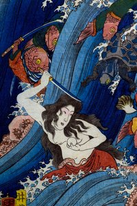 Tamatori-hime robando la joya sagrada del Palacio del Dragón de Utagawa Kuniyoshi