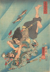 Tanmeijiro Genshogo luchando bajo el agua de Utagawa Kuniyoshi