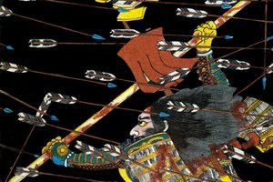 La batalla en Shijō Nawate, c.1857 de Utagawa Kuniyoshi