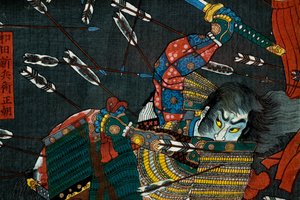 La batalla en Shijō Nawate, c.1857 de Utagawa Kuniyoshi