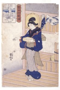 Mujer con caja de semillas (xilografía en color) de Utagawa Kuniyoshi