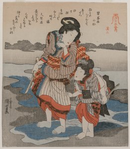 Mujer y niño, de la serie Cinco cuadros de marea baja, finales de la década de 1820 de Utagawa Kuniyoshi
