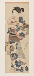 Mujer con abanico y jaula de insectos de Utagawa Kuniyoshi