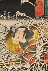 Grabado en madera - Nieve persistente en Ishiyama, siglo XIX de Utagawa Kuniyoshi