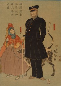 Comerciante americano paseando en Yokohama, 1861