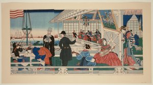 Un Edificio Mercantil Americano en Yokohama (Yokohama ijin shokan no zu) de Utagawa Sadahide
