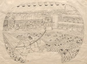 Design for Fan-shaped Print of Kabuki Theater de Utagawa Sadahide