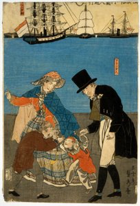 Europeos paseando en Yokohama, pub. 1871 de Utagawa Sadahide