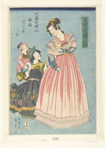 Mujer holandesa con vidrio y niño amado Orandafujin kyosho aijido no zu (título sobre objeto) Imágenes realistas de extranjeros (título de la serie) Ikiutsushi ikoku jinbutsu (título de la serie en el objeto)