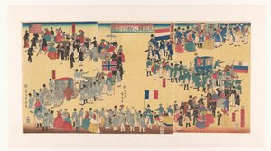 Procesión de personas de las Cinco Tierras Gokakoku jinbutsu gyoho no zu (título sobre objeto) de Utagawa Sadahide